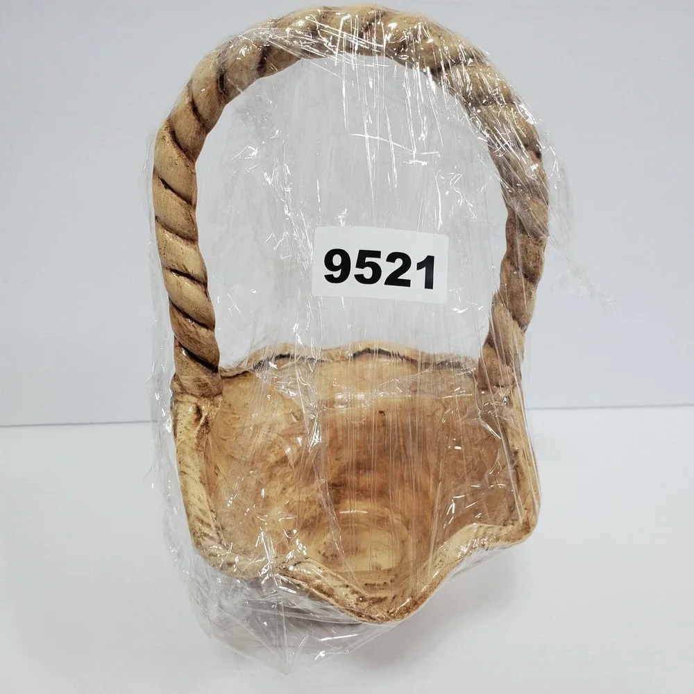 Euro-O-Con Mold Vintage Ceramic Basket Twig Handle Rustic Farmhouse Decor Accent